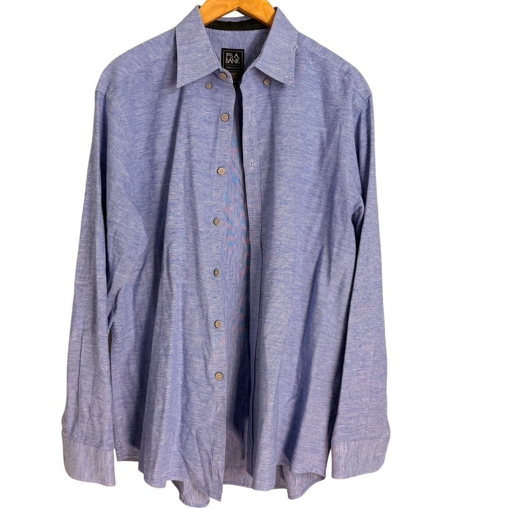 Jos A Bank Linen Traveler Travel Tech Mens Long Sleeve Button Down Shirt Size L